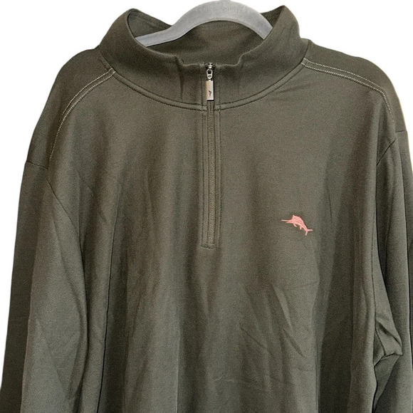 Tommy Bahama 1/3 Zip Olive Green Pullover Shirt Size XXL - Picture 2 of 8